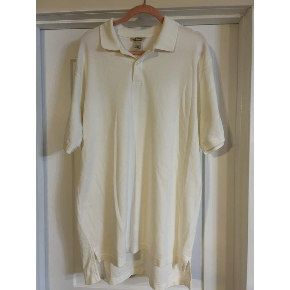 LL‎ Bean Mens Tall XL Carefree Double Knit Polo Shirt Cream Short Sleeve Neutral